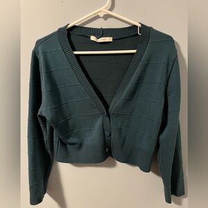 Teal Cropped Cardigan Sweater